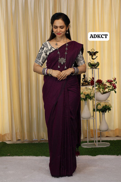 Khadhi cotton saree with embroidery stitched blouse along with pad 🥳