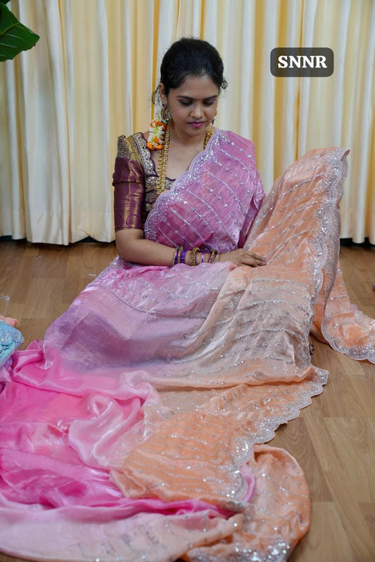 Double shade Space silk saree with sequins work🥰😎📚