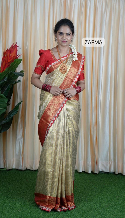 Bridal Kanchi Inspired Semi Silk Saree With Lace 🥳 prebook