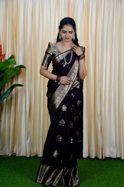 Premium warm silk sarees(deep choclate brown) no animal figure  🥳✅