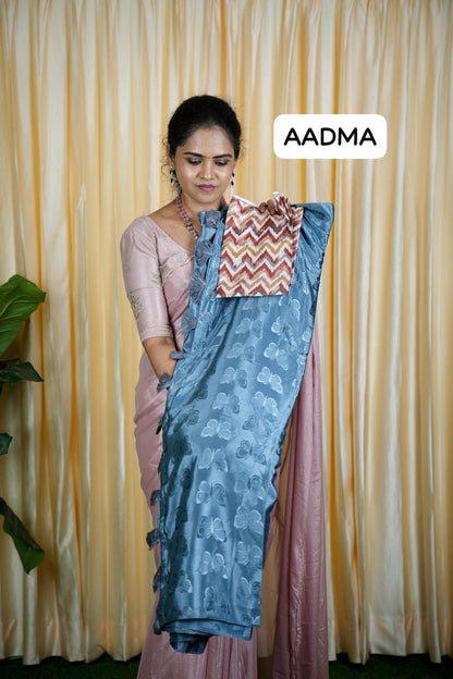 Shiny satin silk saree plus contrast blouse 🥳