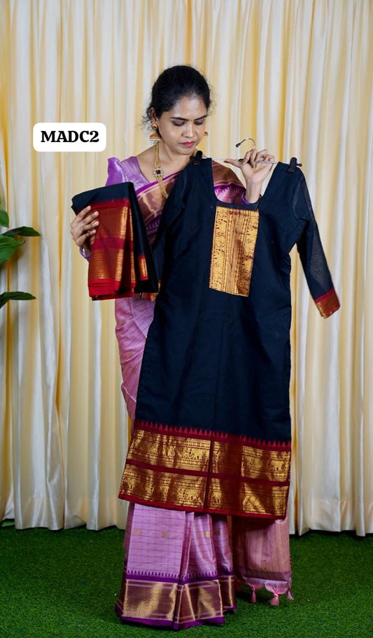 Pure cotton salwar black with red (unstitched)