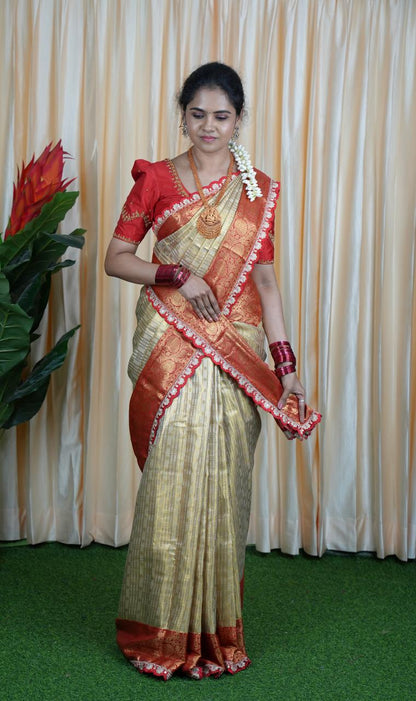 Bridal Kanchi Inspired Semi Silk Saree With Lace 🥳 prebook