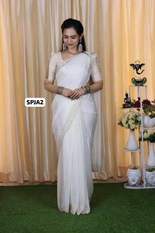 Premium space silk saree with real jarkhan diamond work🥳