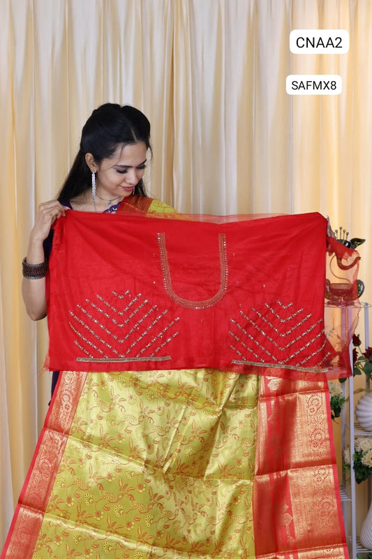 Kanchi bridal semi silk saree with Premium quality net work aari blouse  Combo ( unsistched ) 🔥😍🥳