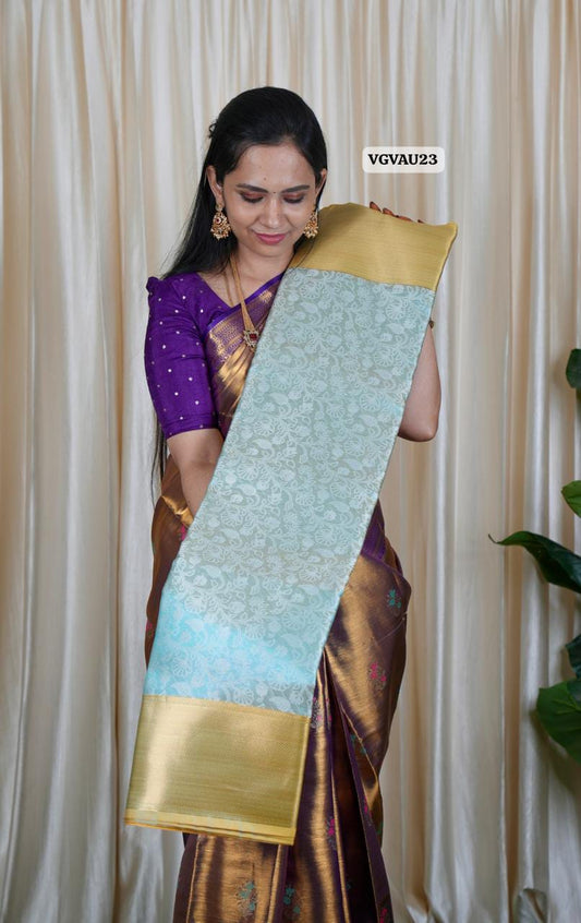 Thread Embroidery designs in soft Katan sarees.🥳